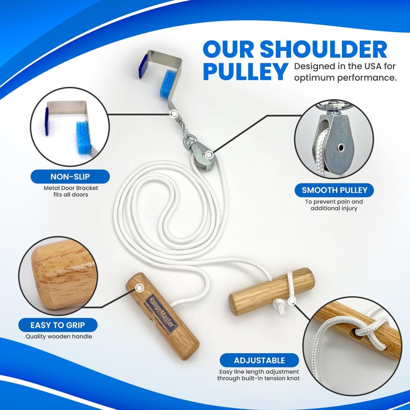RangeMaster Econo Ranger Shoulder Pulley â”‚ Physical Therapy Exercises â”‚ Aids in Recovery and Rehabilitation â”‚ Increases Mobility â”‚ Wooden Handles for Comfort â”‚ Metal Bracket Door Attachment - Image 2